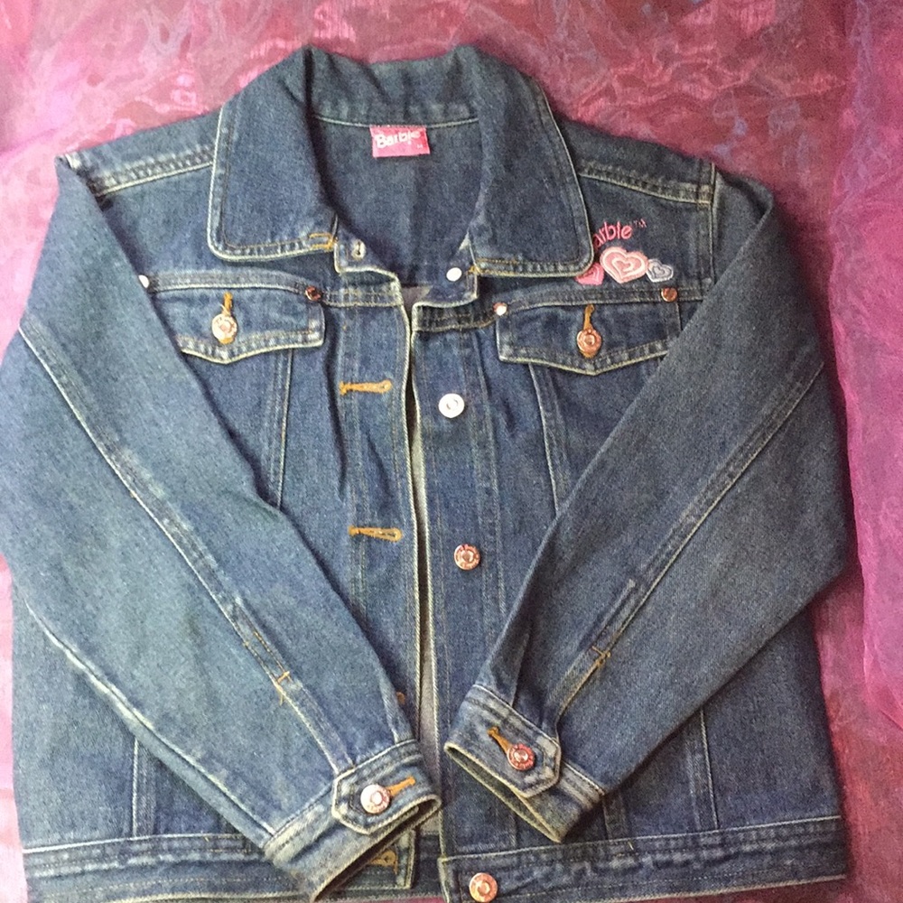 Girls Barbie denim jacket with hearts size medium